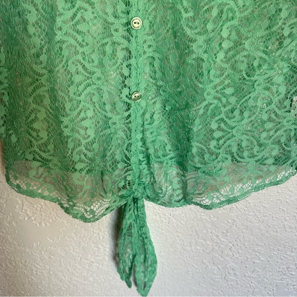 October sky lace see through button up tie front blouse - Picture 3 of 6